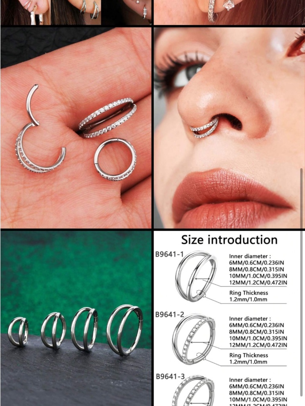 18K Gold Plated Silver Hypoallergenic Double Hoop Piercing Jewelry